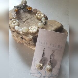 MoonFlower Moonstone & Czech Glass Bracelet Set